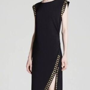 Michael Kors Studded Slit Dress – Black with Gold Studs large